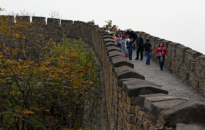 Great Wall of China at Mutianyu
 - Looking fresh at the start of the climb. - The initial downward direction is negatively psychological.