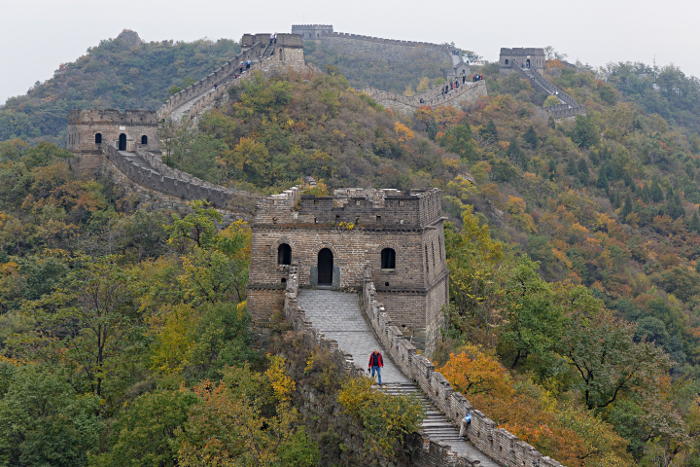 Great Wall of China at Mutianyu
 - 7 towers in view. -  smog.