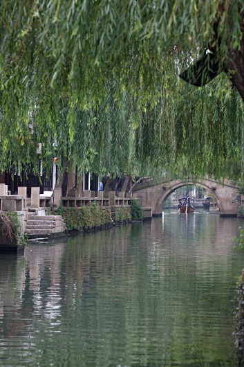 Shanghai Water Towns - Gondola Under a Bridge