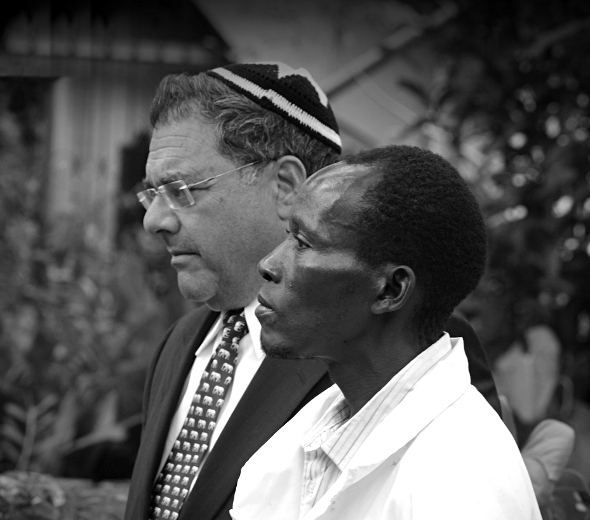 Africans in Black & White - Rabbi Riskin with Quail Farmer, Nairobi, Kenya