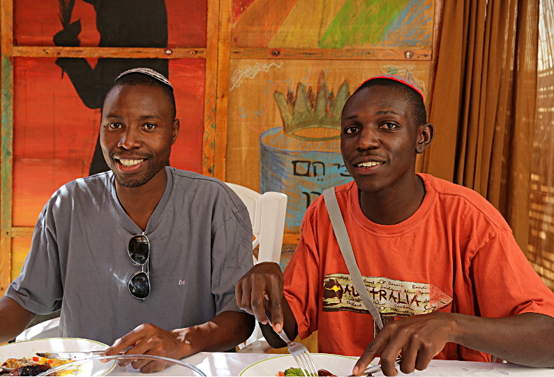 Tarphon and Moshe in Israel - Tarphon and Moshe Eating in Our Suka