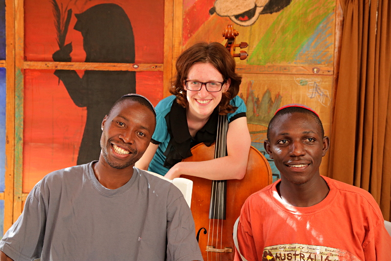 Tarphon and Moshe in Israel - Tarphon and Moshe With Maytal and her Giant Violin in Our Suka