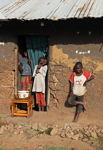 Visiting the Abayudaya in Nabugoye, Uganda - Two Boys and a Girl Outside Their Home