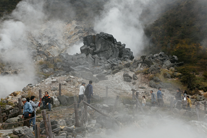 Owakudani Black Eggs, Japan
 - Walking in between the steam