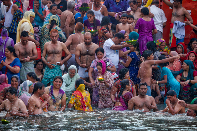 India 2015 - Immersing in the Ganga, Haridwar