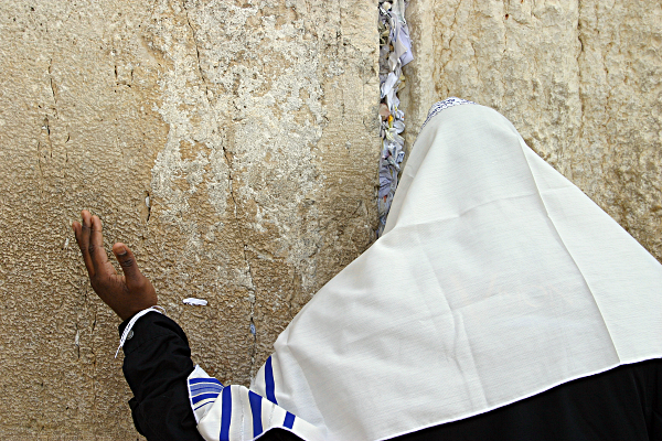 Yerushalayim - Jerusalem, the Kotel and the Temple Mount -- Har haBayit - Supplication at the Kotel, Western Wall, under a Talith, Prayer Shawl