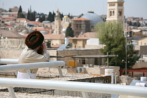 Yerushalayim - Jerusalem, the Kotel and the Temple Mount -- Har haBayit - Looking out at the Jewish Quarter of Yerushalayim, Jerusalem, in a shtreimel